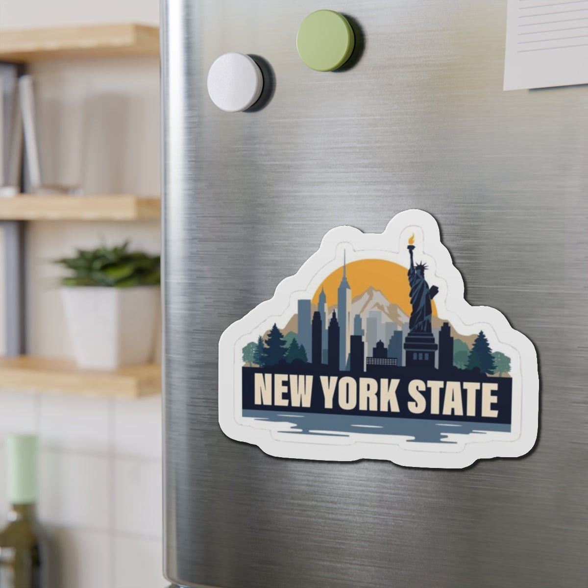 New York State Die-Cut Magnet — Skyline & Statue of Liberty Souvenir