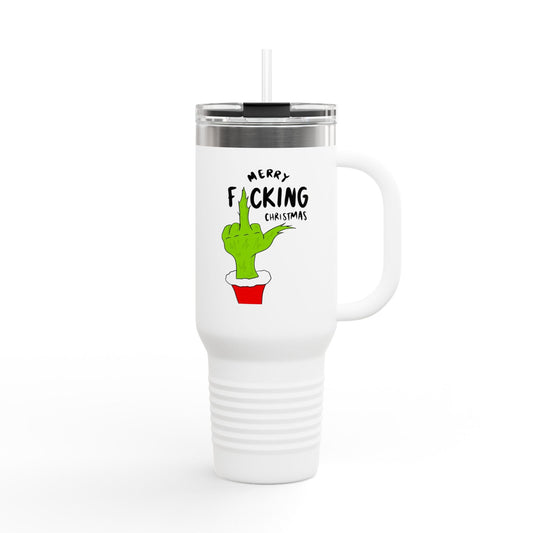 40oz Insulated Travel Mug — 'Merry F*cking Christmas' Grinch Middle Finger Holiday Tumbler