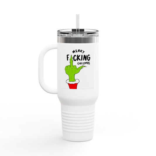 40oz Insulated Travel Mug — 'Merry F*cking Christmas' Grinch Middle Finger Holiday Tumbler